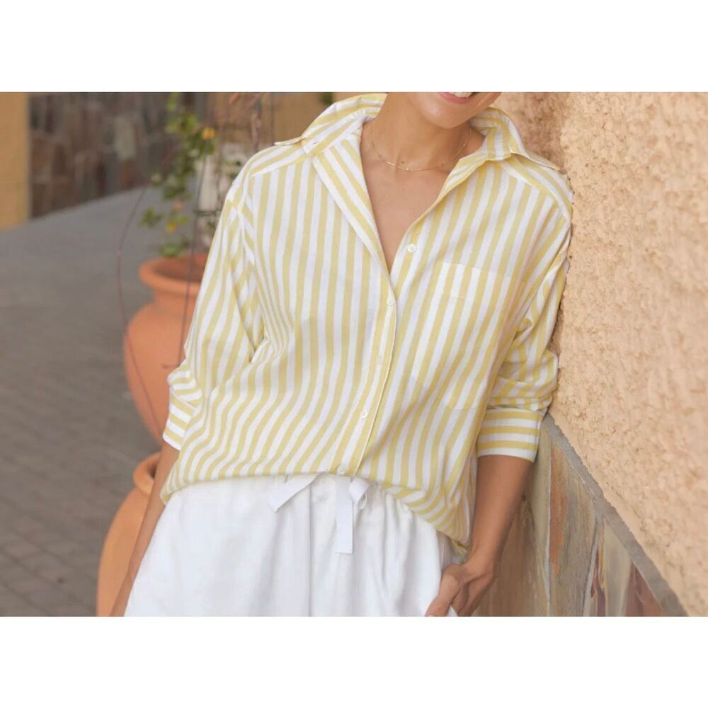 Ellison Womens Stripe Button Down Long Sleeve Blouse Size M NEW